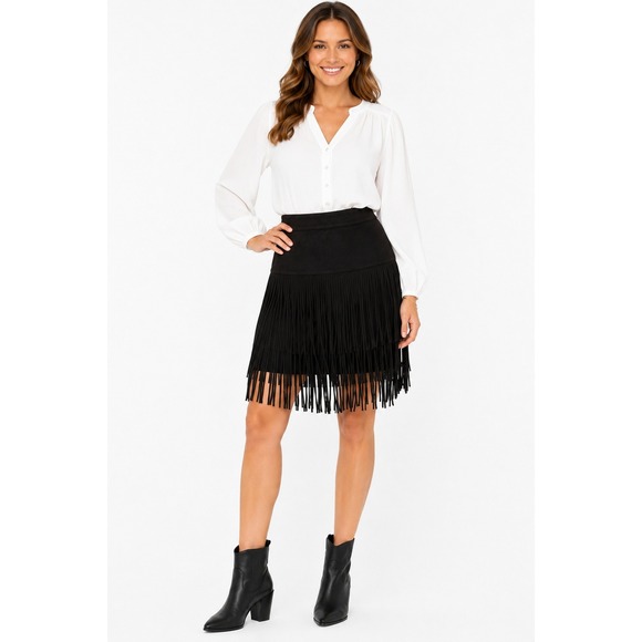 Unbranded Dresses & Skirts - Fringe Skirt Small Black Faux Suede Tiered Western‎ Boho Whymsygoth Steampunk